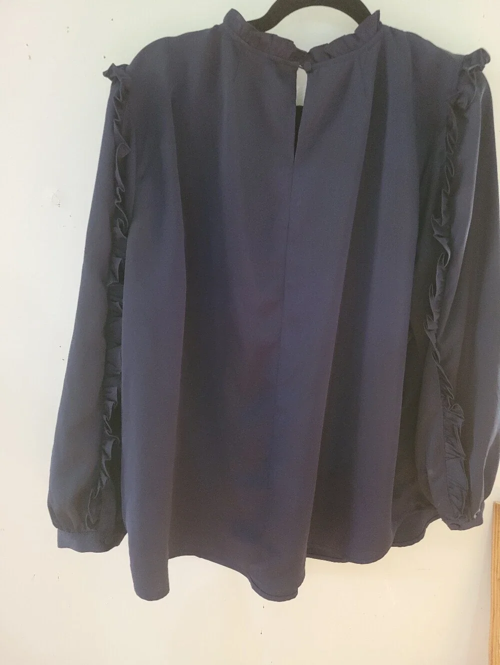 J. Crew 2X Ruffle-Trim Navy Long-Sleeve Women's Blouse